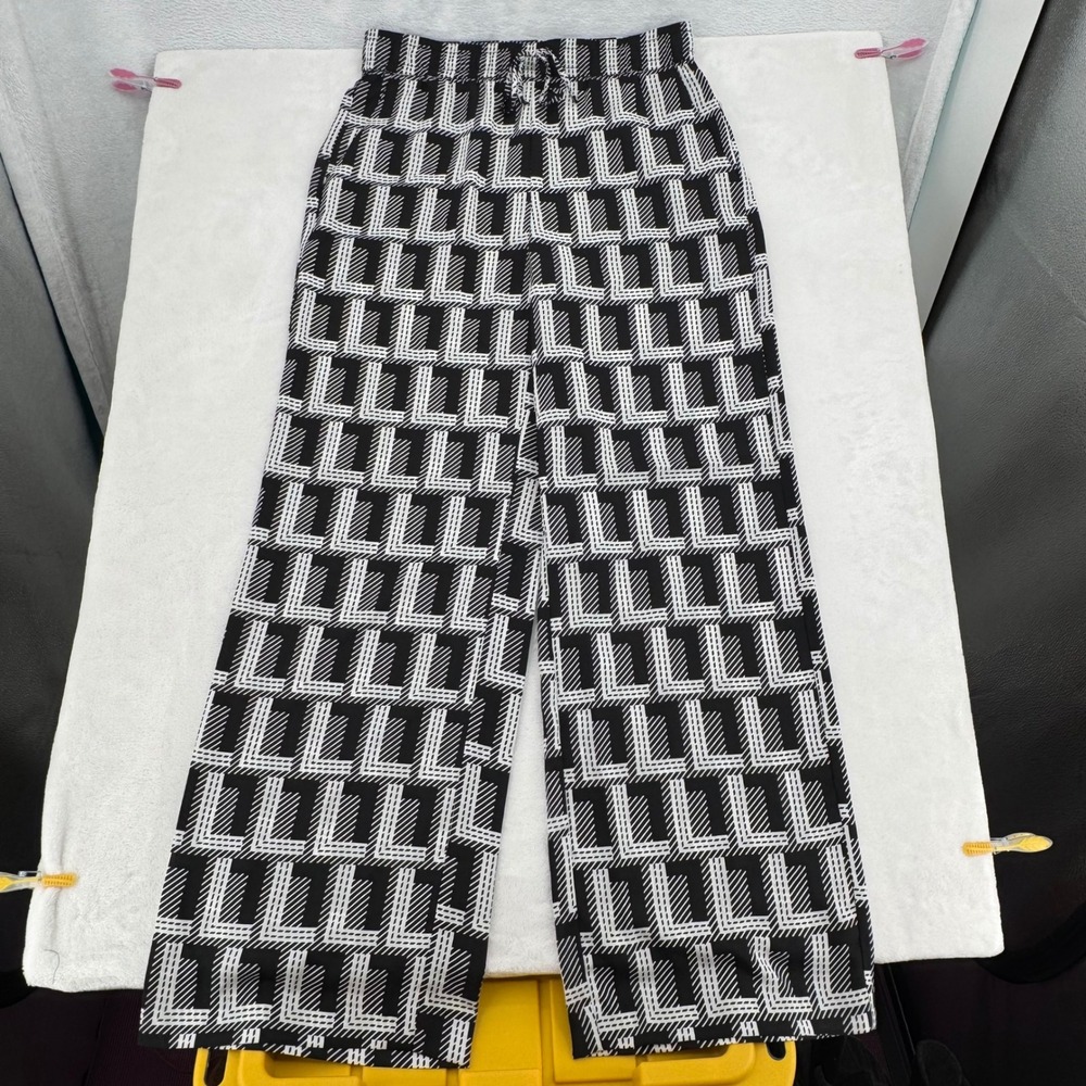 New Karl Lagerfeld Paris Womens Black White Geometric Wide Leg Pants Size Small - Picture 5 of 7